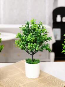 1pc 12-Inch (Height) Artificial Green Leaf Potted Plant, Suitable For Seasonal Home Living Rooms, Bedrooms, Bathrooms, Offices Or Tabletop Decoration Scenes During Parties, As Well As Wedding And Valentine's Day Greenery Decoration Items. - Green - View 10