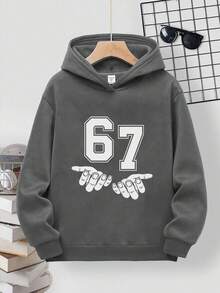 Tween boy休閒連帽衛衣，秋冬季節保暖加絨襯裡，oversize運動衫 ，67數字圖案印花，卡通趣味設計，年輕學生穿著/街頭風/休閒/時尚/日常/運動/大學穿搭，春夏季，適合購物，上學，旅行等場景，畢業典禮款，印花童同款上衣，寒冷天氣服飾長款洋裝bambino，ropa niño，sudadera，baloncesto，frozen，pullover，hoodie，ropa de niños，sudadera negra，regalo ragazzo，felpe ragazze，backstreet boys,jersey，vacation - 灰色 - 查看 9