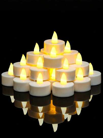 6/24/24pcs LED Electronic Tea Candles, Battery Operated Flameless Candles, Tea Candles Wedding Lights, Romantic Candle Lights For Birthday Party Wedding Decoration, White LED Flameless Fake Candle Christmas Decoration
