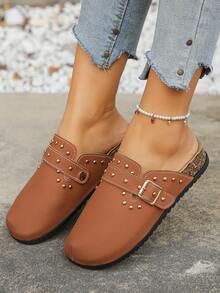 Plus Size 36-43 Fashion Casual Thick Sole Slippers, Orange Roman Style Lightweight Comfortable Versatile Summer Flat Sandals For Women - Premium Brown PU - View 5