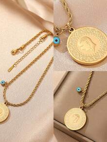 1 mặt dây chuyền hình đầu người già bằng thép không gỉ mạ vàng 18K, phụ kiện vòng cổ thời trang, trang trí độc đáo, vòng cổ nặng bằng thép titan phong cách hip-hop (Đóng gói trong túi OPP) - Vàng - Xem 1