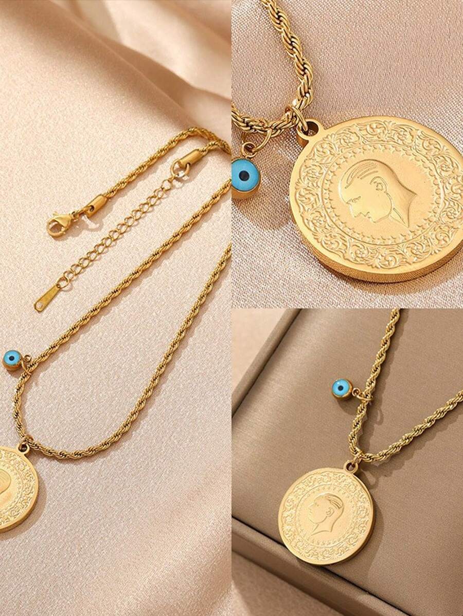 1 mặt dây chuyền hình đầu người già bằng thép không gỉ mạ vàng 18K, phụ kiện vòng cổ thời trang, trang trí độc đáo, vòng cổ nặng bằng thép titan phong cách hip-hop (Đóng gói trong túi OPP) - Vàng - Xem 1