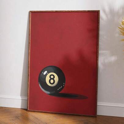 1 st vintage biljardväggdekor - Lucky 8 Ball retro biljardposter, röd & svart canvastryck, ramlös horisontell banderollväggkonst, lämplig för sovrum, spelrum eller biljardentusiaster, biljarddekoration, rolig design, iögonfallande typsnitt, högkvalitativt tryck, heminredning