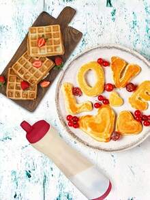 Easy Squeeze Pancake Batter Dispenser With Silicone Spout And Measurement Markings - Leak-Proof Plastic Condiment Bottle For Waffles, Salad Dressings, Etc. - Essential Kitchen Tool, Cream Dispenser, Baking