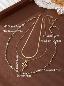 1 Set Vintage Luxury Emerald Snake Pendant Necklace, Green Gemstone Y-Necklace, Exotic Mysterious High-End Design Jewelry For Women, Suitable For Daily Commute, Gatherings With Friends, Fashion Shoots, Banquets, Vacation Decoration, Charming Gift - Dark Green - View 7