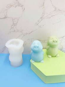 1pc Squinting Rabbit Silicone Candle Mold DIY Easter Bunny Aroma Stone Plaster Diffuser Home Decor Silicone Mold - White - View 4