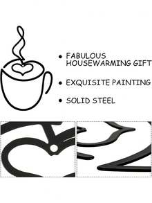 3 Pieces Coffee Cup Metal Wall Art Wire Coffee Bar Hanging Decor Cafe Themed Vintage Rustic Metal Sign For Kitchen Restaurant Shop Home Office Accessories - Black - View 3