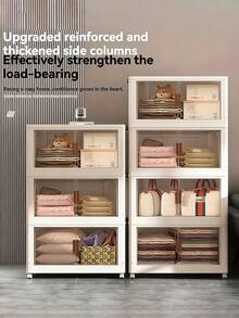 5layers  Extra Large Storage Cabinet, Multi-Tier Foldable Storage Box With Doors, Stackable Storage Containers For Shoes Sundries Books Clothes, Household Storage Organizer For Closet, Wardrobe, Bedroom, Bathroom, Office, Kitchen - trắng - Xem 2