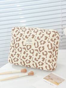 1pc Quilted Leopard Print Design Cosmetic Bag, Vintage Leopard Print Design Cosmetic Bag Makeup Bag Make Up Bag Makeup Pouch Toiletry Bag Wash Bag Travel Essential Cruise Essential Vacation Essentials For Men Women Travel Containers Holiday Essential Gifts For Women - Brown - View 7