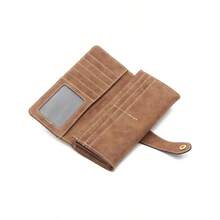 女士长款钱包，17个卡位，人造革材质，对折长款钱包，高品质哑光PU皮革，多功能时尚手拿包，适合日常通勤和旅行，长款钱包，票夹，银行卡套 - 咖啡棕 - 查看 4