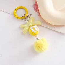 1pc Bow Tie Big Ear Plush Keychain, DIY Candy Color Beads & Pom Pom Phone Lanyard, With Cute Pendant, Minimalist Bag Accessory - Furry Balls + M & M's - View 10