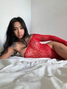 Đồ lót gợi cảm, áo liền thân lưới cho nữ, áo liền thân bó sát, quần lưới gợi cảm, đồ ngủ bó sát. - Đỏ - Xem 5
