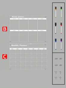 1 Set Magnetic Acrylic Fridge Planner, Dry Erase Reusable Weekly Meal Planner, Acrylic Magnetic Whiteboard Calendar, Transparent Message Writing Board, Memo Reminder Display Board, Acrylic Memo Board, Reusable Writing Board (Includes 6 Whiteboard Markers)
