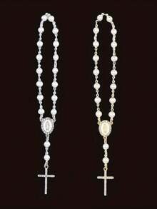 Pearl Rosary Cross Pendant Rearview Mirror Charm - Elegant Catholic Religious Rearview Mirror Decor With Glossy Beads - Fits Most Cars/SUVs - Inspirational Gift For Baptism/First Communion/Christmas (Gold/Silver) - Car Accessories, Car Decor, Car Interior Accessories, Automotive Supplies, Car Accessories - Multicolor - View 9