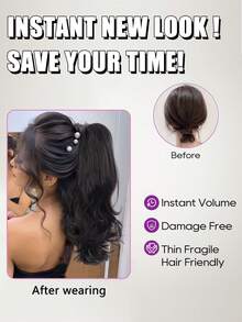 1件装合成马尾假发，自然波浪，合成爪夹马尾，爪夹发髻发夹，合成假发髻假发，适合女性女孩派对角色扮演日常使用 - 彩色 - 查看 3