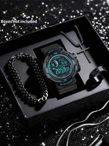 Bộ đồng hồ thể thao ngoài trời dành cho nam, bao gồm đồng hồ phối màu gradient, dây chuyền, vòng tay và nhẫn, mặt số lớn, hiển thị kỹ thuật số, chức năng bấm giờ và hiển thị ngày, phù hợp cho học sinh, giáo viên, quà Giáng sinh và sử dụng hàng ngày, một món quà đồng hồ điện tử lý tưởng. - Nhiều màu - Xem 13