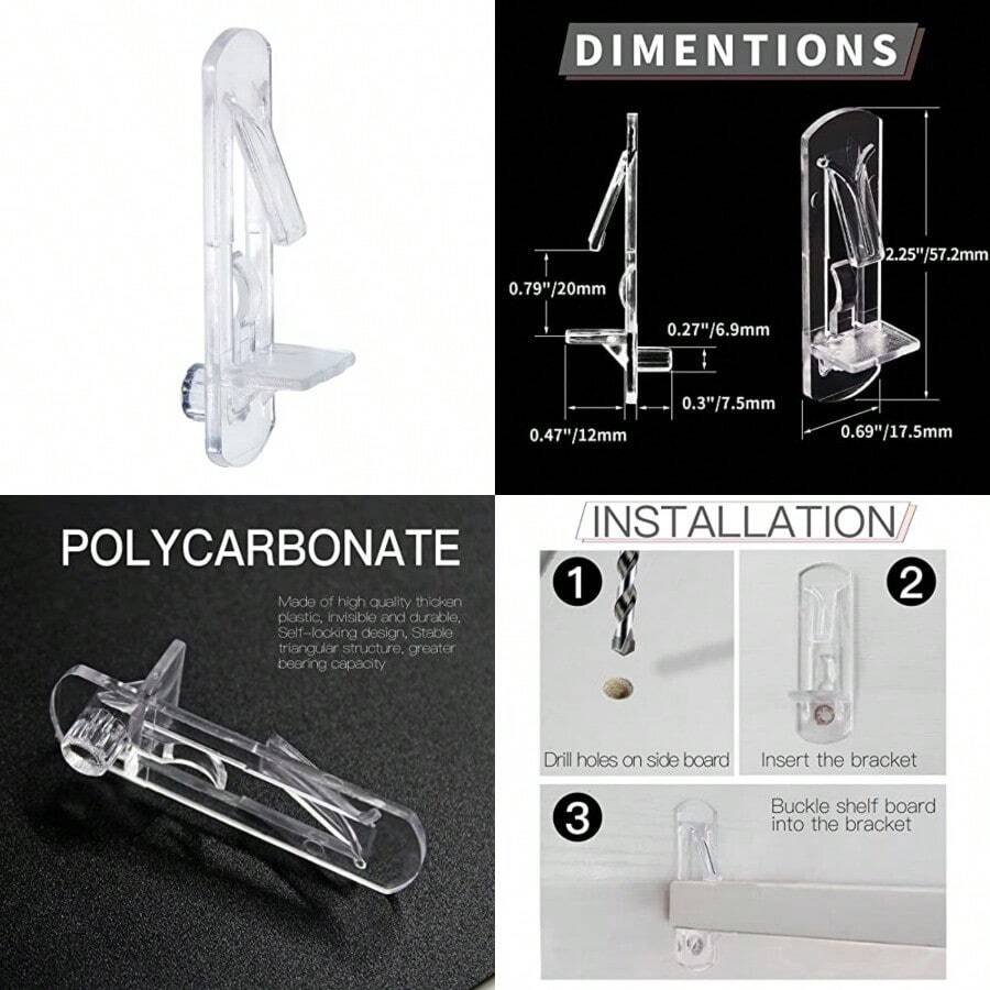 50 Pcs Plastic Locking Shelf Pins 6.9mm 3/4 Clear Plastic Locking Shelf Support Nail Clips For 6.8-6.9mm Diameter Nail Holes And Slightly Larger Than 20-21mm Cabinet Shelves - As Pic - View 1