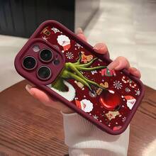 Mano del  con adornos navideños. Esta elegante funda es compatible con los modelos  16, 15, 14 Pro Max, 13, 12, 11, XR y XS Plus. Fabricada en silicona TPU, ofrece protección contra golpes y caídas, además de una sensación superior. Es un regalo ideal para familiares, amigos y seres queridos, y una opción perfecta para Navidad. - Burdeos - Ver 2
