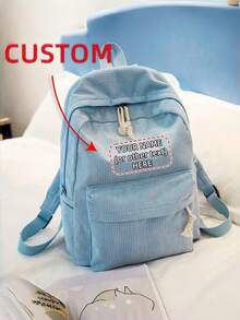 1 Peça Mochila Bordada com Nome Personalizado, Mochila Estilo Faculdade em Veludo Cotelê para Mulheres, Mochila Bordada com Nome de Grande Capacidade e Moda - Multicolorido - Visão 6