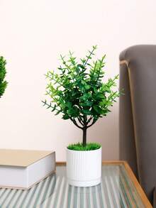 1pc 12-Inch (Height) Artificial Green Leaf Potted Plant, Suitable For Seasonal Home Living Rooms, Bedrooms, Bathrooms, Offices Or Tabletop Decoration Scenes During Parties, As Well As Wedding And Valentine's Day Greenery Decoration Items. - Green - View 9