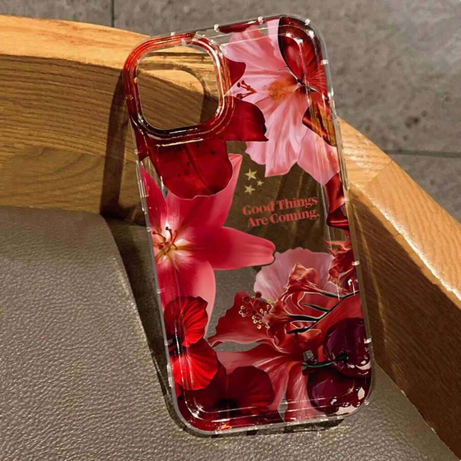 Capa de Telefone com Padrão Floral de Lírio Vermelho e Hibisco da Moda, Adequada para iPhone 17, 16, 15, 14, 13, 12 Mini, 11 Pro Max, XS, XR, X, e para Samsung Galaxy S25 Ultra, S24, S23 Plus 5G, S22 Ultra, S21, S20 FE, Capa Protetora Transparente e à Prova de Choques - Multicolorido - Visão 1