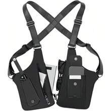 Leather Shawl Vest Chest Bag, Backpack, Concealed Underarm Leather Wallet, Adjustable, Anti-Pickpocket, Multiple Compartments, Unisex Leather Protective Gear, Stylish Retro. - màu đen - Xem 1