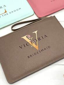 Personalised Bridesmaid Pouch, Bridesmaid Gift, , Monogrammed Bridal Pouch, Bridesmaid Gift Pouch, Clutch Bag, Pink Pouch, Hen Party Gifts - Multicolor - View 3