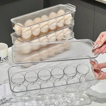 12-Grid Stackable Plastic Egg Storage Box/Food Container With Lid, Suitable For Home Kitchen