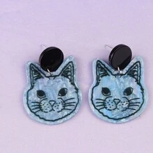 Cute Cartoon Cat Series Earrings, Simple Fashion Acrylic Personalized Printed Earrings, Ear Accessories For Women - 五 - 查看 1