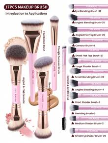 17pcs makeup brushes pink