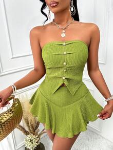 AIJ Bộ 2 món dành cho nữ mùa hè, kiểu dáng thường ngày, gợi cảm, màu trơn, gồm áo hai dây xếp ly và quần short an toàn cùng chân váy, phù hợp cho thể thao, sinh hoạt hàng ngày, chơi tennis và các dịp khác. - Màu vàng-xanh - Xem 7