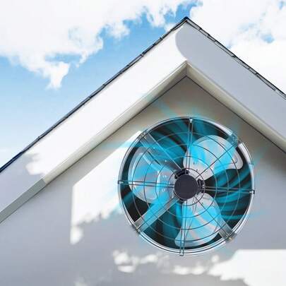 Abluftventilator Dachboden, 380 x 200 mm, Luftabluftventilator mit einstellbarem Thermostat, Außengitter, 1300 CFM Luftstromkapazität, für Giebel, Dach, Garage, Werkstatt, Zuhause