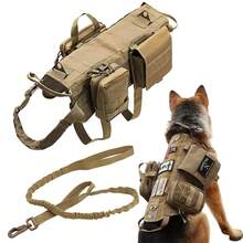 2pcs Tactical Dog Harness With 3 MOLLE Webbing Pouches And 1 Elastic Leash, Adjustable Military Dog Vest, Heavy Duty Chew Resistant Dog Chest Strap For Walking, Hiking And Training - Multicolor - View 2