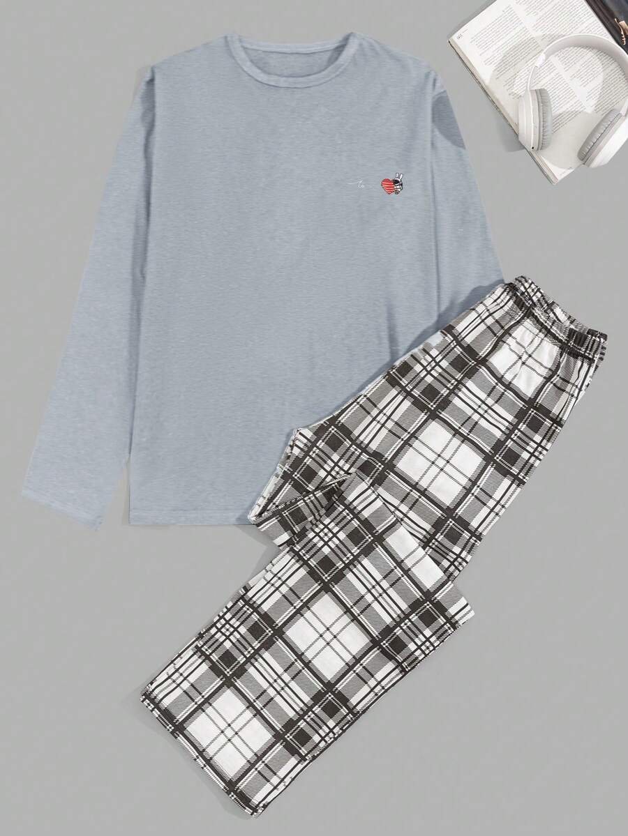 Men Cottonline Printed Casual Regular Loungewear Set - Light Grey - View 1