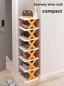 9/6/3-Tier Vertical Shoe Rack, Space Saving, Narrow Shoe Organizer, Small Shoe Rack, DIY Freestanding Shoe Storage Shelf For Entryway, Closet, Hallway, Easy Assembly And Sturdy Structure, Black And White Color, Suitable For Room Decor, Halloween Decor, Autumn Decor. Multi-Layer Single Row Shoe Rack, Suitable For Living Room, Dorm Shoe Storage, No Assembly Required, Home Decor, Plastic Freestanding Storage Rack, Multi-Function High Capacity Storage Rack - Multicolor - View 3