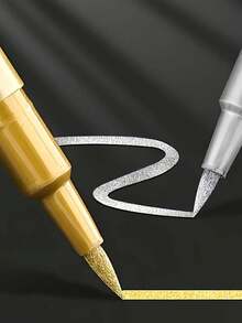 2/4 Stück Gold & Silber Permanentmarker - Für Graffiti, Malerei, Bastelarbeiten mit Steinen und DIY - Neutrale Stift Kunstbedarf - Verschiedenfarbig - Übersicht 2