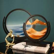Colorful Flowing Sand Painting, Glass Sand Art - Independent Dynamic 3D Flowing Sand Painting, Desktop Ornament Crafts, Home Rotating Flow Animation Living Room  Glass Ornament Reversible, Graduation Gift, Festival Gift, Popular Landscape Painting Office Cabinet Art Decoration, 3D Colorful Flowing Sand Decoration Flowing Sand Art Disc, Multiple Colors To Choose From - 黑色 - 查看 2