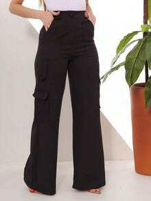 Women's Cargo Tailored Wide-Leg Pants - màu đen - Xem 1