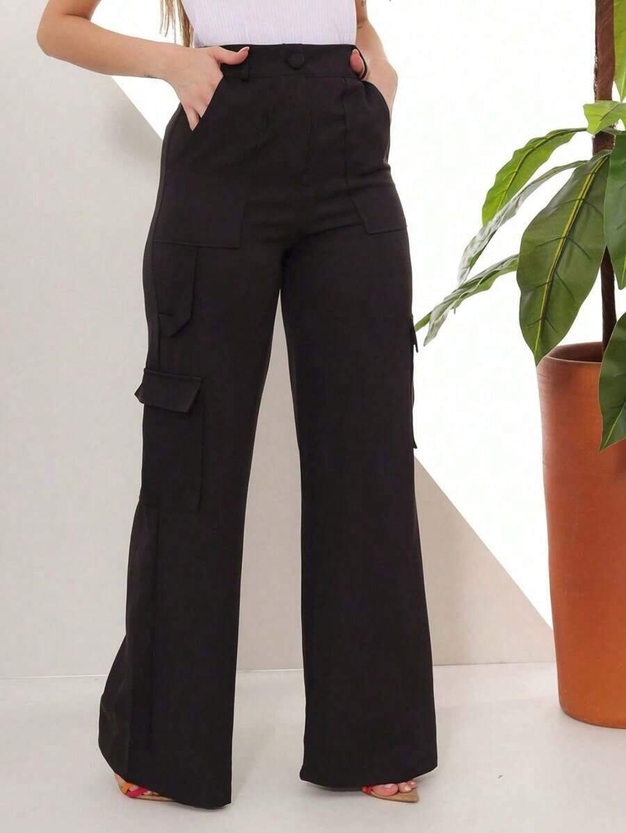 Women's Cargo Tailored Wide-Leg Pants - màu đen - Xem 1