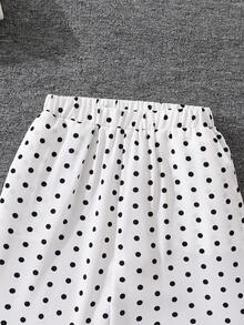 Left Mama Girls Casual Minimalist Bow Strap Polka Dot Sleeveless Top And Straight Leg Pants Set, Summer - White - View 7