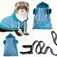 Small Pet Harness Vest And Leash Set For Ferrets, Hooded Clothes, Suitable For Outdoor Walks With Ferrets, Rabbits, Ferrets, Guinea Pigs, Rabbits, Hamsters, Puppies, And Kittens (Blue/Black And White Striped Clothes + Leash) - Multicolor - View 10