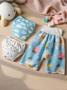 3pcs Set (Waterproof Diaper + Toilet Training Pants) Cute Design Baby Cloth Diapers Reusable Leak-Proof, Unisex Potty Training Pants For All Seasons, Ideal Baby Shower/Holiday Gift