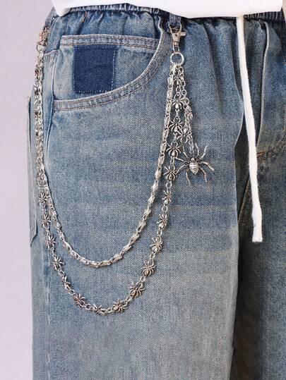 暗黑风格金属蜘蛛腰链，个性化嘻哈裤链，朋克双层黑色蜘蛛腰链