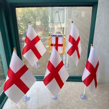 1 Set England Flag (1pc England Window Hanging Flag + 5pcs England Hand Wave Flags + 5pcs Cross-Hole Transparent PVC Plastic Suction Cups), Easy Display On Walls, Doors, Or Rearview Mirrors, Perfect For Office, Car Decor, Home Decor, Sports Games