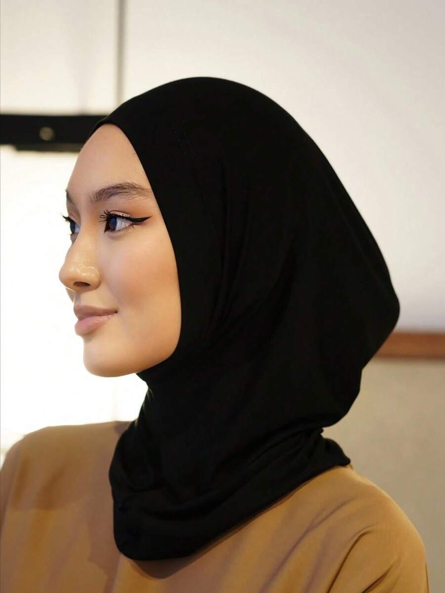 1件装女士时尚纯色弹力下巴遮盖围脖围巾