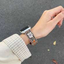 1 Pc Cute Cartoon Plaid Leather Compatible With Apple Watch Band For Women 38mm 40mm 41mm 42mm 44mm 45mm 46mm 49mm , Strap Compatible With Apple Watch Link Series Ultra S11/10 9/8/7/6/5/4/3/2/1 SE - Brown - View 5