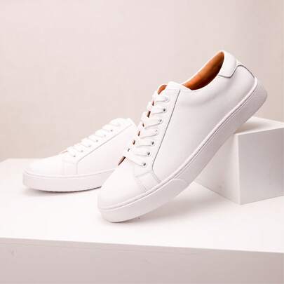 New Minimalist White Sneakers, Unisex Genuine Leather Casual Flat Shoes, Versatile Comfortable Soft Sole Everyday Commute Shoes