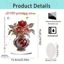 Enfeite de mesa em formato de rosa para o Dia dos Namorados (1 unidade), com design de cisne e rosa vermelha, ideal para decoração de mesa de escritório, presente para o Dia dos Namorados/Dia das Mães, feito de acrílico 2D. - Multicolorido - Ver 9