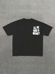 Camiseta de hombre Manfinity Dauomo estilo callejero con estampado de ángel cupido y cuello redondo para primavera/verano al aire libre 2025 - Negro - Ver 2