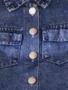 2件套女童休闲3D蝴蝶结领牛仔夹克和直筒牛仔裤套装 - 藍色 - 查看 4